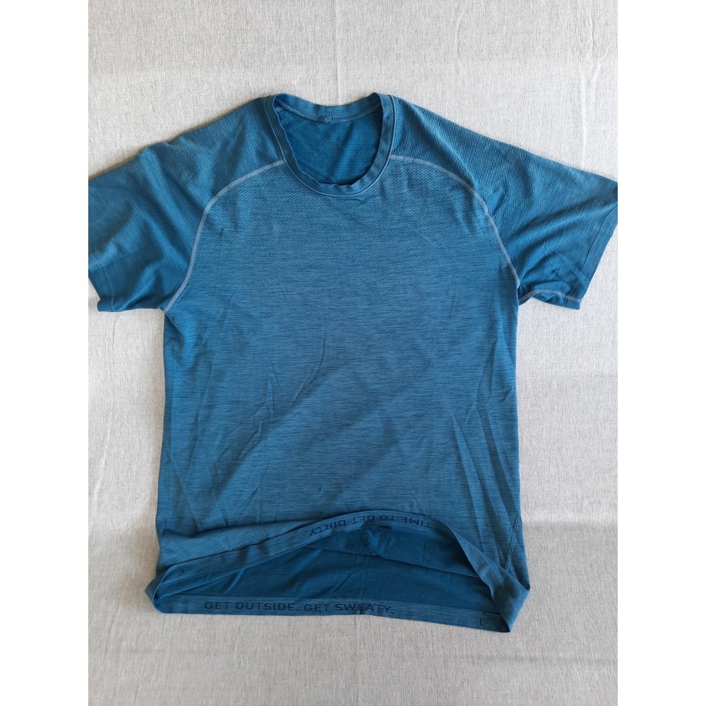 Lululemon Men's Large Performance Stretch T-Shirt Short Sleeve Heather Teal Blue